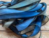 BLUE EYES Silk Ribbon, Hand Dyed Silk Ribbon Strings Blue Gray Tan Brown Black, Great for Jewelry or Crafts, Bracelet Wraps