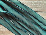 Spruce Hand Dyed Silk Ribbons, Qty 5 Strings Medium Pine Green, Great Silk Wraps, Jewelry Ribbon