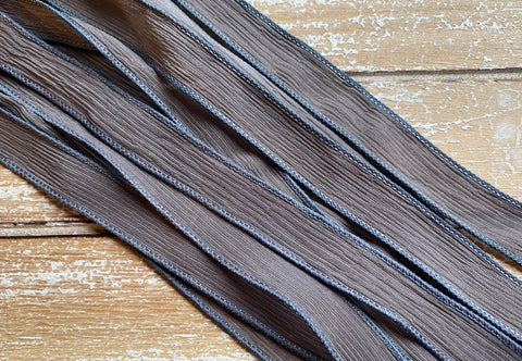 TAUPE Silk Ribbon Hand Dyed Silk Strings Crinkle Silk Ribbon Bulk Wholesale Bracelet Ribbons Qty 5 to 25 Soft Gray Brown Ties for Silk Wraps