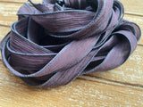 BLACKBERRY Hand Dyed Silk Ribbon 5 Hand-Dyed Sewn Strings Misty Violet Plum, Handmade Jewelry Ribbon, Great Necklace or Bracelet Wraps