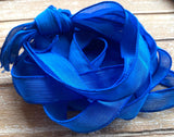 Royal Blue Silk Ribbons, Crinkle Silk Ribbon Hand Dyed Qty 5 Rich Deep Blue, Craft Ribbons, Jewelry Making Ribbon for Silk Wraps