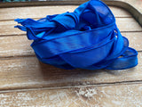 Royal Blue Silk Ribbons, Crinkle Silk Ribbon Hand Dyed Qty 5 Rich Deep Blue, Craft Ribbons, Jewelry Making Ribbon for Silk Wraps