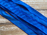 Royal Blue Silk Ribbons, Crinkle Silk Ribbon Hand Dyed Qty 5 Rich Deep Blue, Craft Ribbons, Jewelry Making Ribbon for Silk Wraps