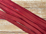 BARN DOOR Hand Dyed Silk Ribbon 5 Hand-Dyed Sewn Strings Russet Red, Earthy Red, Handmade Jewelry Ribbon, Great Necklace or Bracelet Wraps