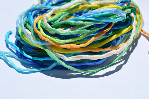 SWEET SUMMER Silk Cord Assortment 2-3mm Hand Dyed Hand Sewn Cording Bulk 10 to 50 Strings, Turquoise Sky Blue Emerald Teal Gray Gold Yellow