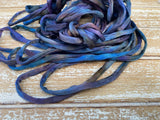 DEEP WATERS Silk Cords 3mm to 4mm x 3 Yards Long / Hand Dyed and Sewn Silk Handsasting Cording / Watercolor Cords in Blue Green Purple