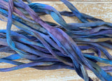 DEEP WATERS Silk Cords 3mm to 4mm x 3 Yards Long / Hand Dyed and Sewn Silk Handsasting Cording / Watercolor Cords in Blue Green Purple