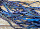 DEEP WATERS Silk Cords 3mm to 4mm x 3 Yards Long / Hand Dyed and Sewn Silk Handsasting Cording / Watercolor Cords in Blue Green Purple