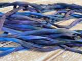 DEEP WATERS Silk Cords 3mm to 4mm x 3 Yards Long / Hand Dyed and Sewn Silk Handsasting Cording / Watercolor Cords in Blue Green Purple