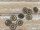 Morning Glory Metal Buttons, Antique Brass, Flower Button, Bronze Daisy Sunflower, 5/8" Qty 4 Great for Leather Wrap Clasps Clothing