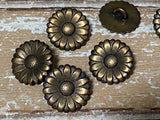 Morning Glory Metal Buttons, Antique Brass, Flower Button, Bronze Daisy Sunflower, 5/8" Qty 4 Great for Leather Wrap Clasps Clothing