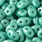 Opaque Turquoise Luster Superduos 2/5mm / 10 Grams SuperDuo Czech Glass Oval Matubo Seed Beads / Two Hole 2x5mm / Aqua Super Duos