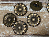 Morning Glory Metal Buttons, Antique Brass, Flower Button, Bronze Daisy Sunflower, 5/8" Qty 4 Great for Leather Wrap Clasps Clothing