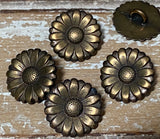 Morning Glory Metal Buttons, Antique Brass, Flower Button, Bronze Daisy Sunflower, 5/8" Qty 4 Great for Leather Wrap Clasps Clothing