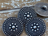 Mandala Buttons Antique Silver / 20mm Dot Tribal Shield Button 3/4” Qty 4 to 8 Jewelry Findings / Leather Wrap Clasp Sweater Clothing Button