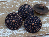 Mandala Buttons Antique Copper / 15mm Dot Tribal Shield Button 5/8” Qty 4 to 8 Jewelry Findings /Ethnic Leather Wrap Clasp Sweater Clothing