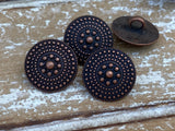 Mandala Buttons Antique Copper / 15mm Dot Tribal Shield Button 5/8” Qty 4 to 8 Jewelry Findings /Ethnic Leather Wrap Clasp Sweater Clothing