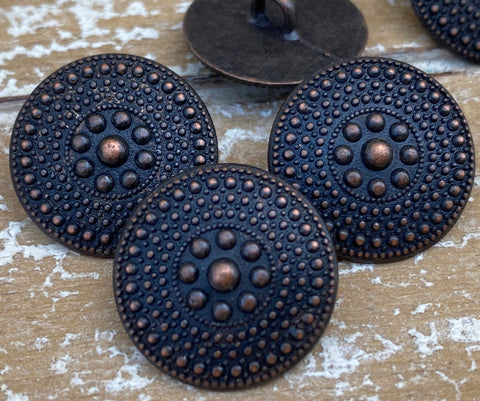 Mandala Buttons Antique Copper / 20mm Dot Mandala Tribal Shield Button 3/4” Qty 4 to 8 /Ethnic Leather Wrap Clasp Sweater Clothing Fastener