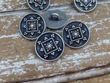 Fancy Victorian Metal Buttons 5/8" Antique Silver / Petit Point French Embroidery Button / Qty 4 to 8 / 15mm Clothing or Leather Wrap Clasps