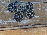 Fancy Victorian Metal Buttons 5/8" Antique Silver / Petit Point French Embroidery Button / Qty 4 to 8 / 15mm Clothing or Leather Wrap Clasps