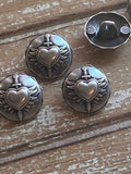 Sacred Heart Metal Buttons 18mm Qty 4/Antique Silver Heart with Wings Sword Button/ Pierced Heart Tattoo Button 11/16”