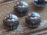 Sacred Heart Buttons 23mm Qty 4 /Clothing Sweater Jacket Button/ 7/8" Large Antique Silver Metal Flying Heart Sword Pierced Heart Tattoo