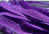 DARK Grape crinkle silk ribbons /hand dyed silk ribbons Qty 5 /silk strings lilac purple /create DIY wrap bracelets /bridal flower trim