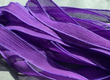 DARK Grape crinkle silk ribbons /hand dyed silk ribbons Qty 5 /silk strings lilac purple /create DIY wrap bracelets /bridal flower trim