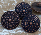 Mandala Buttons Antique Copper / 15mm Dot Tribal Shield Button 5/8” Qty 4 to 8 Jewelry Findings /Ethnic Leather Wrap Clasp Sweater Clothing