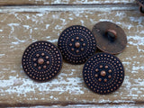 Mandala Buttons Antique Copper / 15mm Dot Tribal Shield Button 5/8” Qty 4 to 8 Jewelry Findings /Ethnic Leather Wrap Clasp Sweater Clothing