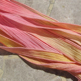 SUNRISE Silk Ribbons Qty 5 / Handfasting Ribbon / Hand Dyed Crinkle Silk / Pink Peach Yellow Craft Ribbon / Jewelry Stringing Supplies