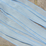 Ice Blue Silk Ribbons, Crinkle Silk Ribbon, Qty 5 Strings Hand Dyed Pasterl Sky or Powder Blue, Jewelry Making Craft Ribbon