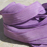 Grape crinkle silk hand dyed silk ribbons - Qty 5 silk strings bright fun lilac purple - create wrap bracelets or use for bridal flower trim