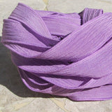 Grape crinkle silk hand dyed silk ribbons - Qty 5 silk strings bright fun lilac purple - create wrap bracelets or use for bridal flower trim