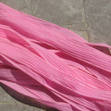 Bubblegum Pink crinkle silk ribbons - hand dyed silk strings - Qty 5  - Great for silk wrap bracelets bridal flower bouquets or other crafts