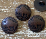 BUFFALO Nickel Metal Buttons 3/8" Antique Copper, Reproduction of Nickels Qty 4 Buffalo Nickels TINY 12mm Clothing or Leather Wrap Clasps