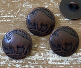 BUFFALO Nickel Metal Buttons 5/8" Antique Copper, Shank Back Button, Qty 4 Buffalo Head Nickel 15mm Clothing or Leather Wrap Clasps