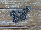 Fancy Victorian Metal Buttons 5/8" Antique Silver / Petit Point French Embroidery Button / Qty 4 to 8 / 15mm Clothing or Leather Wrap Clasps