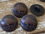 BUFFALO Nickel Metal Buttons 3/8" Antique Copper, Reproduction of Nickels Qty 4 Buffalo Nickels TINY 12mm Clothing or Leather Wrap Clasps