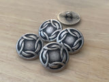 CELTIC KNOT Metal Buttons, Antique Silver, Round Shank Back Button 3/4” Qty 4 / 20mm Clothing Button or Leather Wrap Clasps