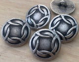 CELTIC KNOT Metal Buttons, Antique Silver, Round Shank Back Button 3/4” Qty 4 / 20mm Clothing Button or Leather Wrap Clasps