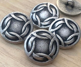 CELTIC KNOT Metal Buttons, Antique Silver, Round Shank Back Button 3/4” Qty 4 / 20mm Clothing Button or Leather Wrap Clasps