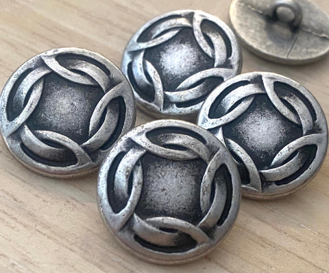 CELTIC KNOT Metal Buttons, Antique Silver, Round Shank Back Button 3/4” Qty 4 / 20mm Clothing Button or Leather Wrap Clasps