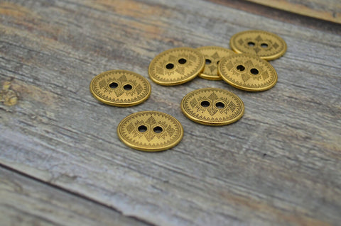 TierraCast TRIBAL Buttons Antique Gold Button, 19mm Qty 4 to 20 Round, Great for Leather Wrap Clasps