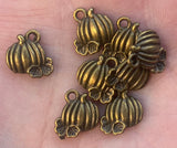 Tiny Pumpkin Charms, Quantity 20 Fall Harvest Charm, Antique Brass 11mm x 10mm, Bronze Melon Drops