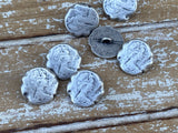 Vintage Woman Buttons Antique Silver Metal Qty 4 / 18mm British Coin Reproduction 11/16” / Clothing or Leather Wrap Clasps