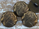 Cameo Metal Buttons 18mm Antique Brass Button Qty 4 to 12 / Woman Bust Buttons 11/16” Antiqued Bronze