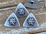 Triangle Alpine Flower Buttons 22mm Antique Silver, 7/8” Edelweiss Flower Button, Qty 4 to 24, Jewelry Findings, Clothing Sweater