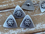 Triangle Alpine Flower Buttons 22mm Antique Silver, 7/8” Edelweiss Flower Button, Qty 4 to 24, Jewelry Findings, Clothing Sweater