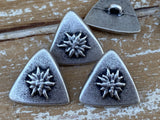 Triangle Alpine Flower Buttons 22mm Antique Silver, 7/8” Edelweiss Flower Button, Qty 4 to 24, Jewelry Findings, Clothing Sweater